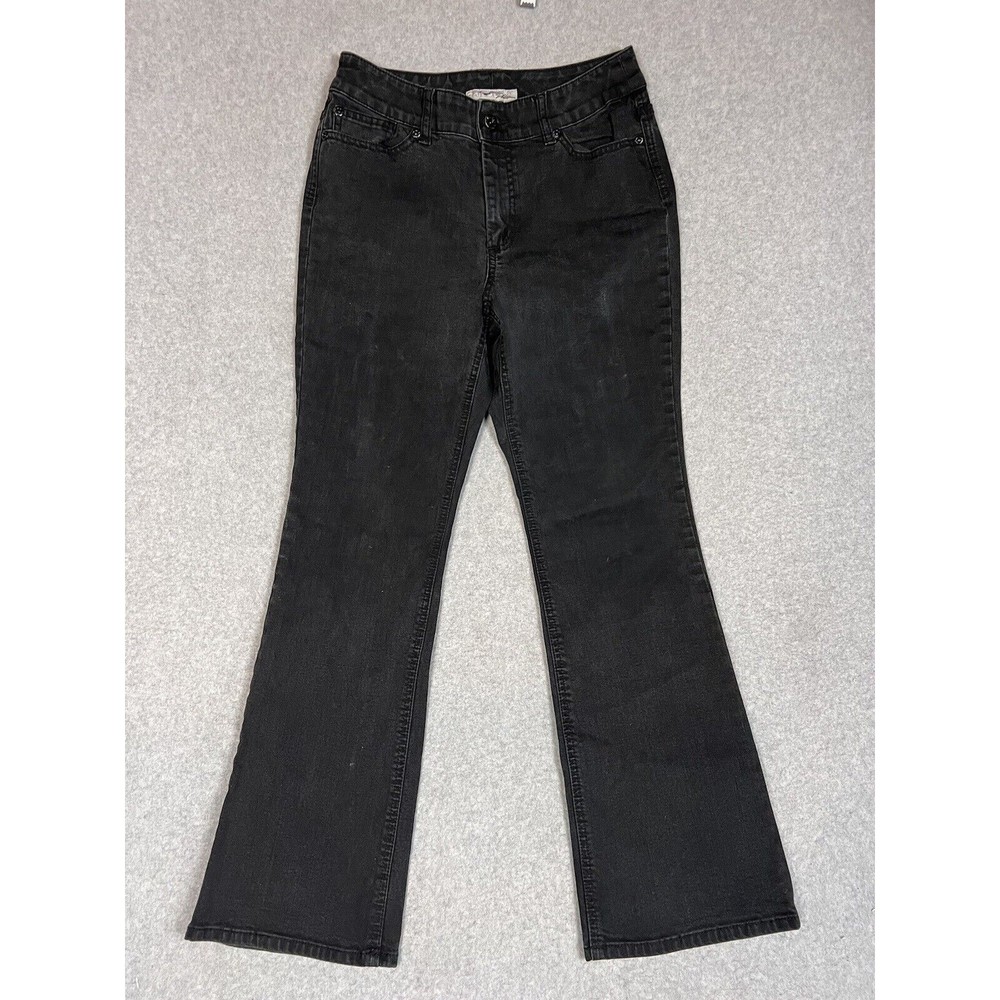 Chico's Platinum Denim Stretch Straight Womens Black Jeans Size 0 S Faded